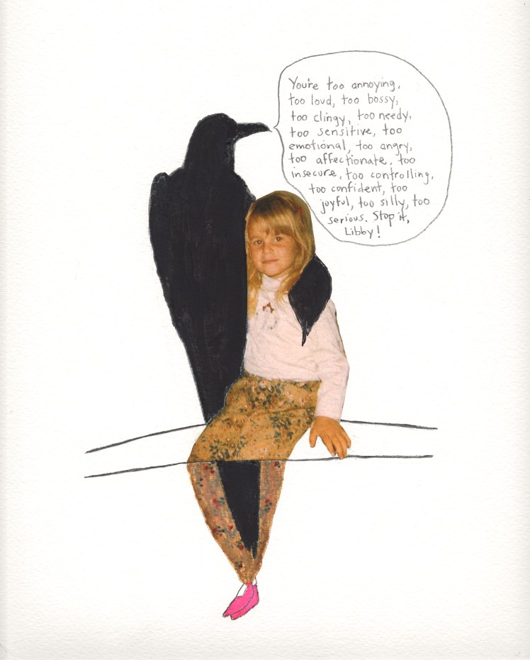 little girl with a crow speaking to her