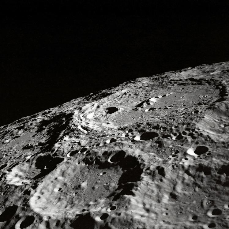 black and white photograph of the surface of the moon